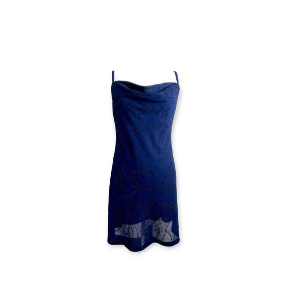 💙 Y2K Donna Ricco Beaded Mini Dress – Midnight Blue 💙 - Picture 1 of 5